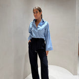 Camisa Larga em Popeline Azul | TWINSET