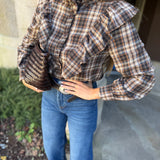 Blusa de Xadrez Castanho com Folhos | VIOLETA