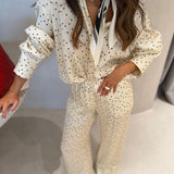 Conjunto Branco Poás em Cetim Blusa e Calça | OTTOD'AME