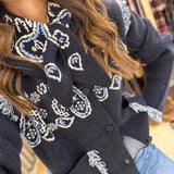 Casaco de Malha Azul Marinho com Franjas | VIOLETA