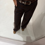 Calças de Estampa Xadrez em Castanho | VIOLETA