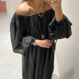 Vestido de musselina em preto semicouture