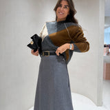 Camisola Oversized em Mistura de Alpaca Cinza e Camel Gaston | SEMICOUTURE