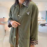 Parka Kaki com Gola Castanha e Aplicação de Brilhante | Liu Jo