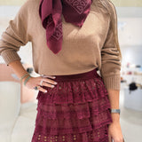 Saia em Tricot Bordeaux com Folhos Mara | CECILIA PRADO