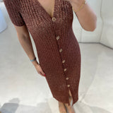 Vestido midi TWINSET em malha lurex com botões
