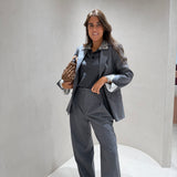 Blazer Oversize em Lã Cinza Isabella | SEMICOUTURE