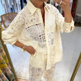 Conjunto camisa e calça Ottod'ame em bordado e renda ecru