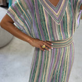 Nenette set in green and lilac ribbed lurex knit
