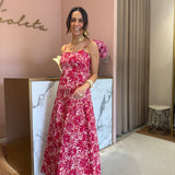 Vestido Midi Estampado Rosa de Alças | Violeta Store