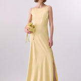 Vestido Longo Acetinado Amarelo com Detalhe Corrente | LIU JO
