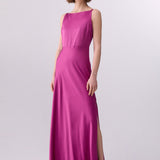 Vestido Longo Acetinado Lilás com Detalhe Corrente | LIU JO