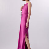 Vestido Longo Acetinado Lilás com Detalhe Corrente | LIU JO