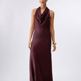 Vestido Longo Castanho em Cetim | LIU JO