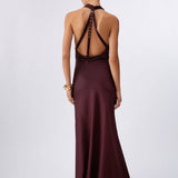 Vestido Longo Castanho em Cetim | LIU JO