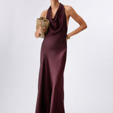 Vestido Longo Castanho em Cetim | LIU JO
