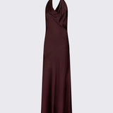 Vestido Longo Castanho em Cetim | LIU JO