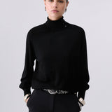 Camisola Preta de Gola Alta em Lã com Pulseira | LIU JO
