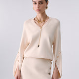 Camisola Creme com Decote em V e Aberturas Laterais | LIU JO