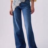 Jeans Flare de Cintura Alta com Bandana em Renda | LIUJO