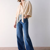 Jeans Flare de Cintura Alta com Bandana em Renda | LIUJO