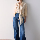 Jeans Flare de Cintura Alta com Bandana em Renda | LIUJO
