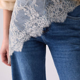 Jeans Flare de Cintura Alta com Bandana em Renda | LIUJO