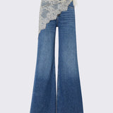 Jeans Flare de Cintura Alta com Bandana em Renda | LIUJO
