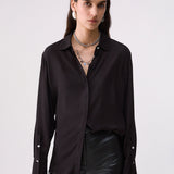 Camisa Castanha em Crepe de Chine com Botões Joia | LIU JO