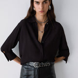 Camisa Castanha em Crepe de Chine com Botões Joia | LIU JO