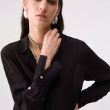 Camisa Castanha em Crepe de Chine com Botões Joia | LIU JO
