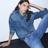 Camisa Oversized em Denim com Bordado de Joias | LIUJO