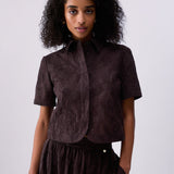Camisa Bordada em Musselina Castanho Escuro | LIU JO