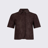 Camisa Bordada em Musselina Castanho Escuro | LIU JO