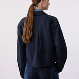 Camisa Azul Riscas Finas com Bolso em Ganga | LIU JO