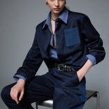 Camisa Azul Riscas Finas com Bolso em Ganga | LIU JO