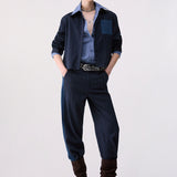 Camisa Azul Riscas Finas com Bolso em Ganga | LIU JO