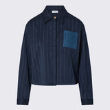 Camisa Azul Riscas Finas com Bolso em Ganga | LIU JO