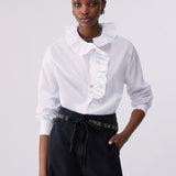 Camisa Branca em Popelina com Folhos | LIU JO