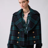 Casaco Curto Azul Tartan Cruzado | LIU JO