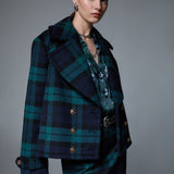 Casaco Curto Azul Tartan Cruzado | LIU JO