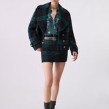 Casaco Curto Azul Tartan Cruzado | LIU JO