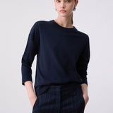 Camisola Azul Marinho em Mistura de Lã com Logótipo | LIU JO
