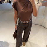 Calças de Estampa Xadrez em Castanho | VIOLETA