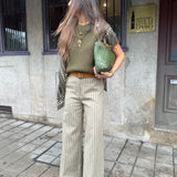 Calça Pantalona em Sarja Sálvia | VIOLETA