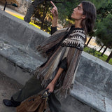 Poncho Prato Ébano em Malha de Lã e Mohair com Franjas | BA&SH