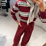 Polo de Malha Fina com Riscas Bordeaux