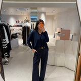 Camisola em Lã Merino Azul Marinho com Decote em V | ottod'ame