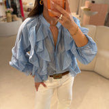 Blusa em Azul com Folhos | Violeta Store