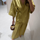 Conjunto Kimono e Calça em Linho Verde Lima | OTTOD'AME